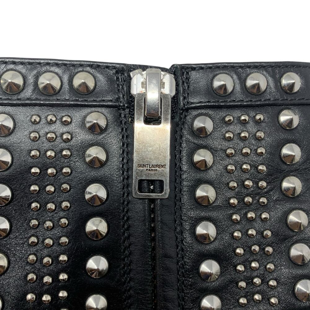 Saint Laurent Cat 50 Studded Black Leather Western Moto Ankle Booties EU 38.5 - Picture 6 of 11